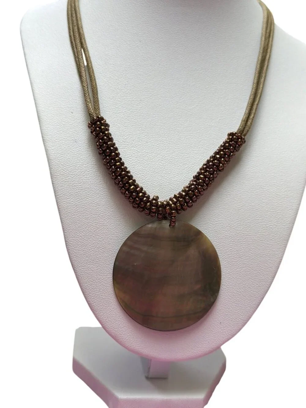 Lia Sophia Harvest Moon Shell Necklace Mother of Pearl Multi Cord Adj 19.5